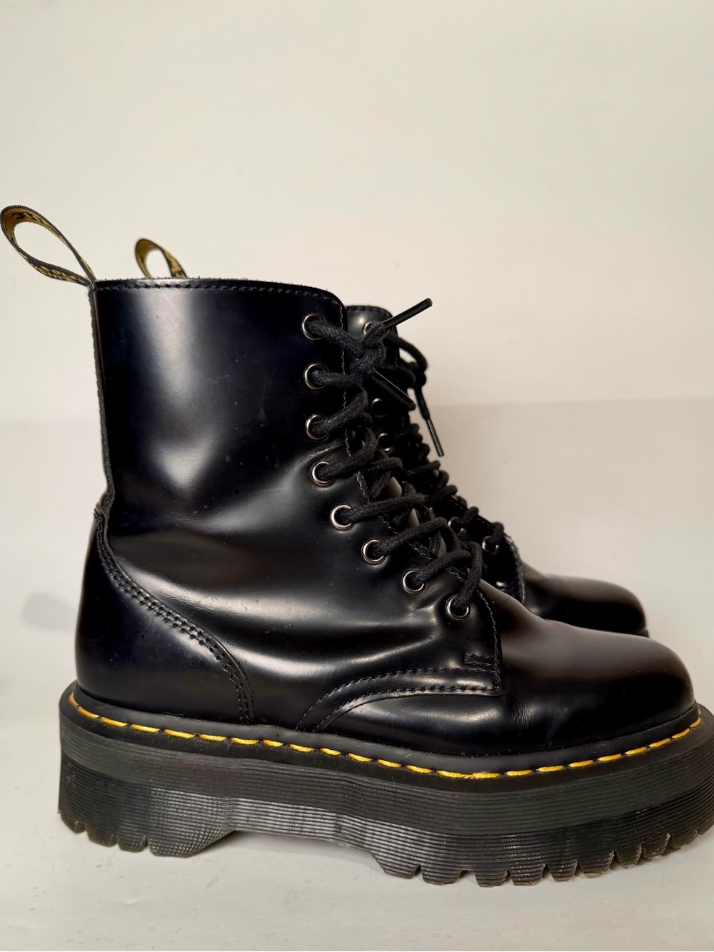 Dr. Martens Jadon Platform Leather Womens 7 Boot Black Polished Smooth Zip Side - Picture 6 of 16